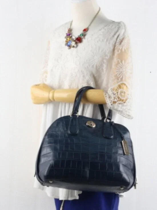 Coach Prince Street Satchel Navy Leather Crocodile-Embossed Crossbody/Handbag - Picture 16 of 16